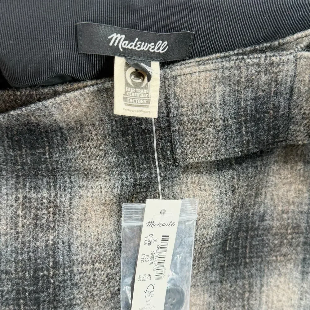 Madewell Grey Brown Plaid Wrap Belted Mini Skirt